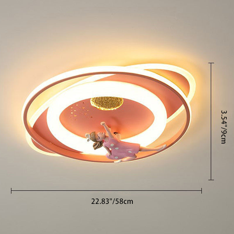 Plafonnier LED en acrylique et fer de forme ovale ronde avec motif contemporain de dessin animé pour enfants avec astronaute, fusée et princesse, pour chambre à coucher 