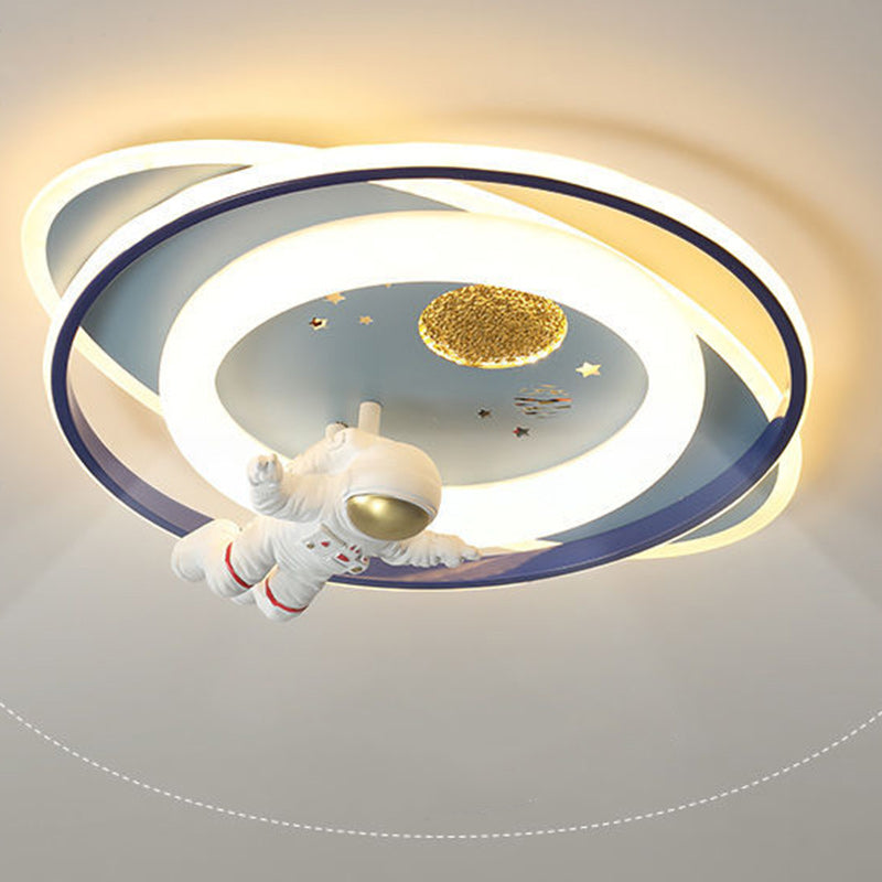 Plafonnier LED en acrylique et fer de forme ovale ronde avec motif contemporain de dessin animé pour enfants avec astronaute, fusée et princesse, pour chambre à coucher 