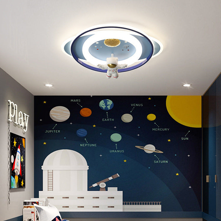 Plafonnier LED en acrylique et fer de forme ovale ronde avec motif contemporain de dessin animé pour enfants avec astronaute, fusée et princesse, pour chambre à coucher 