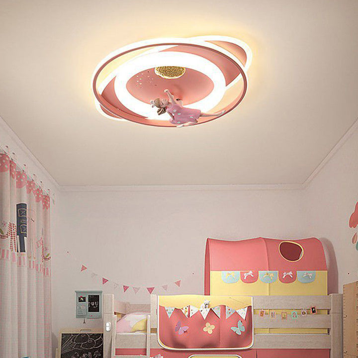 Plafonnier LED en acrylique et fer de forme ovale ronde avec motif contemporain de dessin animé pour enfants avec astronaute, fusée et princesse, pour chambre à coucher 