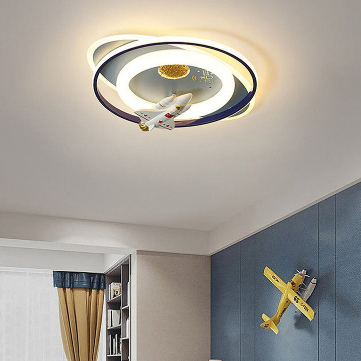 Plafonnier LED en acrylique et fer de forme ovale ronde avec motif contemporain de dessin animé pour enfants avec astronaute, fusée et princesse, pour chambre à coucher 