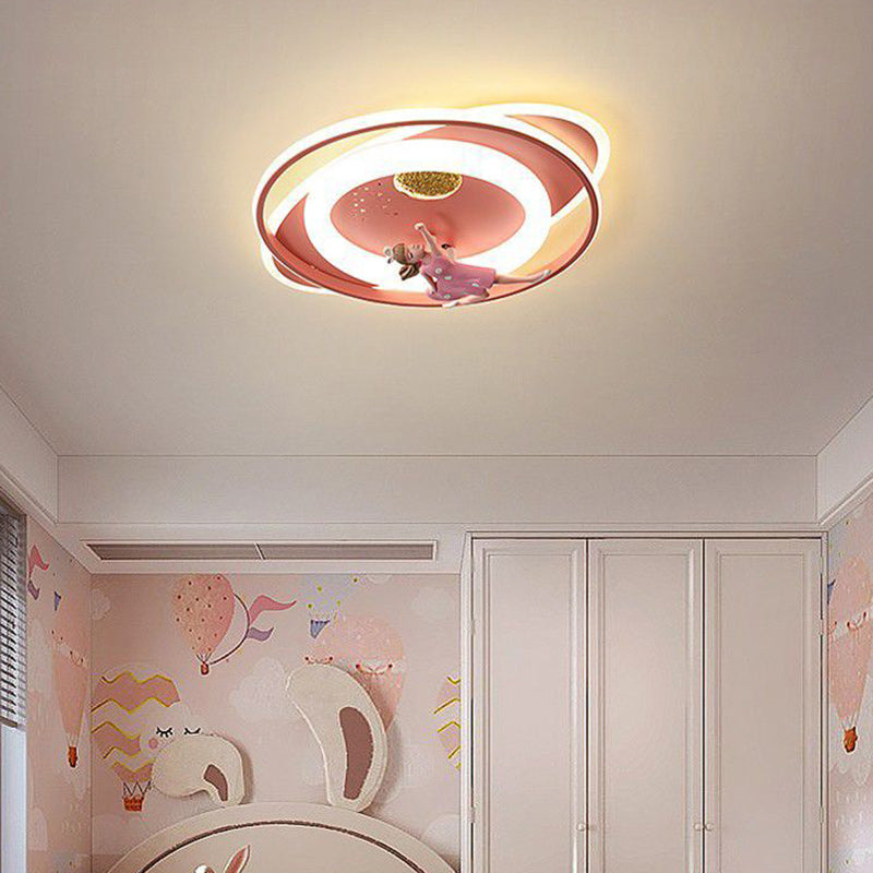 Plafonnier LED en acrylique et fer de forme ovale ronde avec motif contemporain de dessin animé pour enfants avec astronaute, fusée et princesse, pour chambre à coucher 