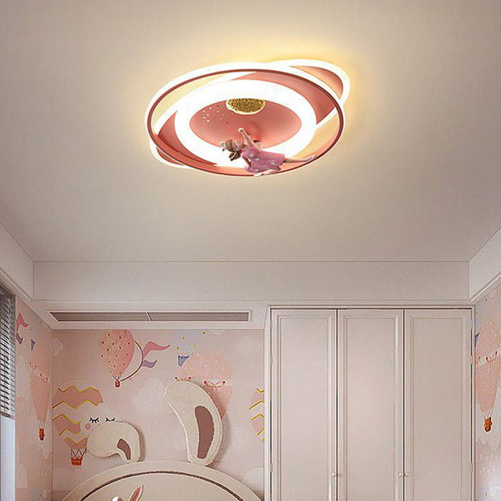 Zeitgenössische kreative Cartoon Kinder Astronaut Rakete Prinzessin Runde Oval Eisen Acryl LED Unterputz Deckenleuchte für Schlafzimmer 