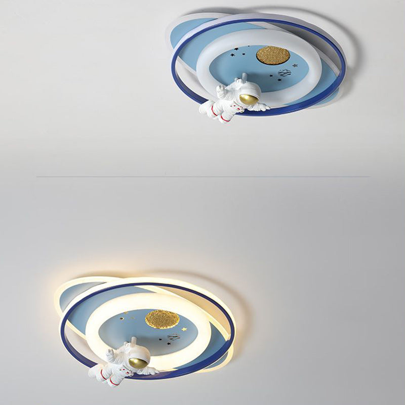 Plafonnier LED en acrylique et fer de forme ovale ronde avec motif contemporain de dessin animé pour enfants avec astronaute, fusée et princesse, pour chambre à coucher 