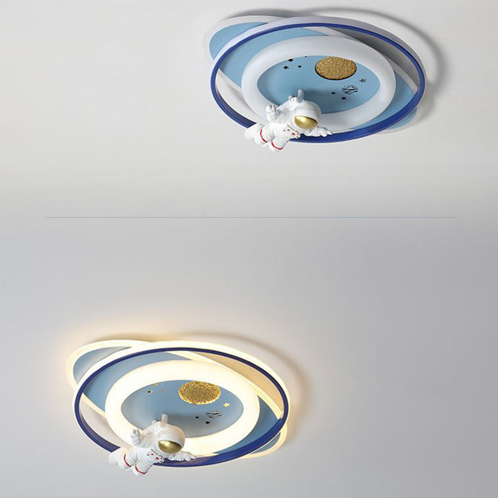 Plafonnier LED en acrylique et fer de forme ovale ronde avec motif contemporain de dessin animé pour enfants avec astronaute, fusée et princesse, pour chambre à coucher 