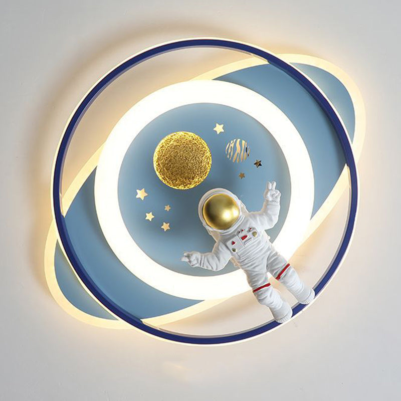 Plafonnier LED en acrylique et fer de forme ovale ronde avec motif contemporain de dessin animé pour enfants avec astronaute, fusée et princesse, pour chambre à coucher 