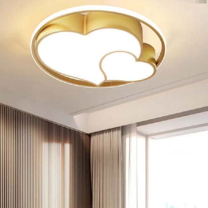 Plafonnier LED moderne scandinave romantique double cœur rond en fer et acrylique pour chambre à coucher 