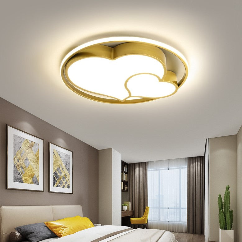 Plafonnier LED moderne scandinave romantique double cœur rond en fer et acrylique pour chambre à coucher 