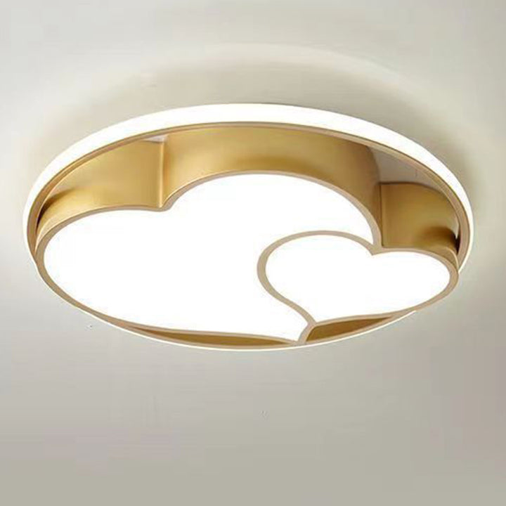 Plafonnier LED moderne scandinave romantique double cœur rond en fer et acrylique pour chambre à coucher 