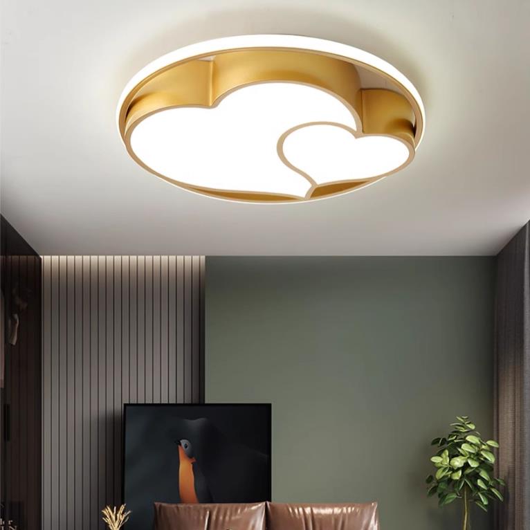 Plafonnier LED moderne scandinave romantique double cœur rond en fer et acrylique pour chambre à coucher 