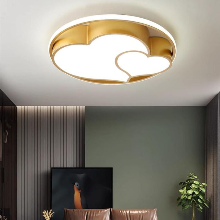 Plafonnier LED moderne scandinave romantique double cœur rond en fer et acrylique pour chambre à coucher 