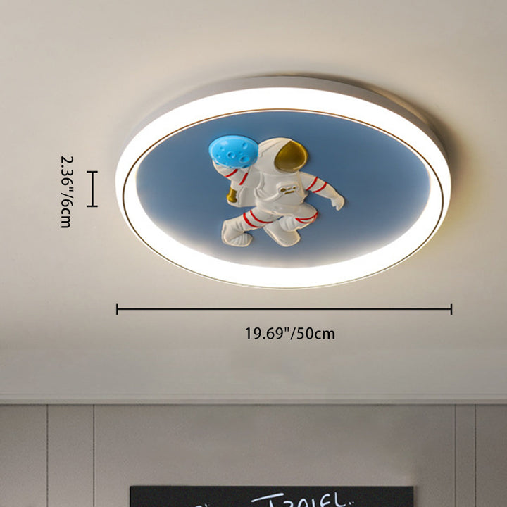 Contemporary Creative Cartoon Kids Astronaut Angel Round Aluminum Hardware Silicone Flush Mount Ceiling Light Kid Light For Bedroom
