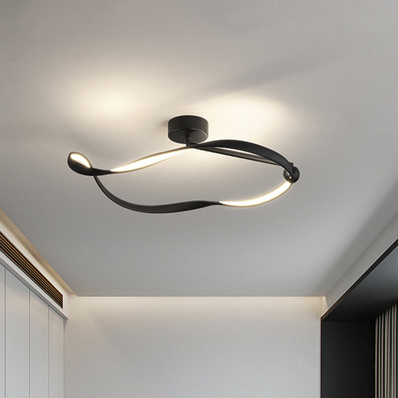 Lustre moderne minimaliste à montage semi-encastré LED en aluminium, fer et acrylique avec base en disque irrégulier pour chambre 