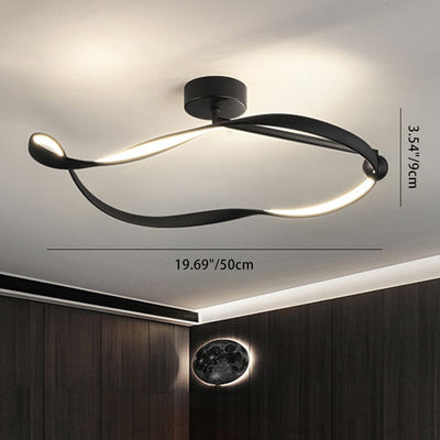 Lustre moderne minimaliste à montage semi-encastré LED en aluminium, fer et acrylique avec base en disque irrégulier pour chambre 