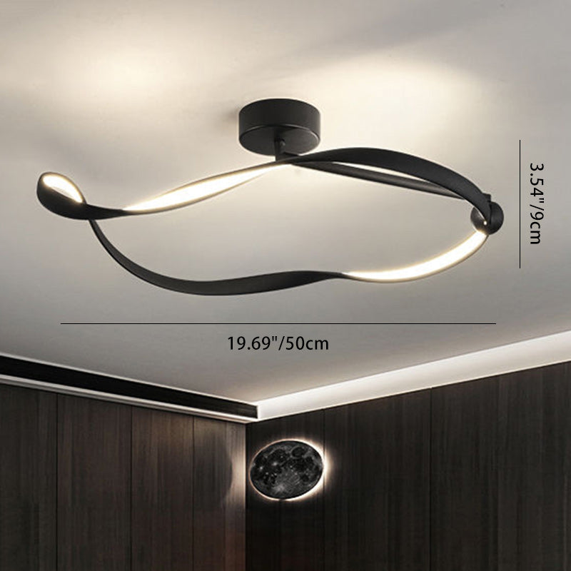 Lustre moderne minimaliste à montage semi-encastré LED en aluminium, fer et acrylique avec base en disque irrégulier pour chambre 