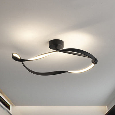 Lustre moderne minimaliste à montage semi-encastré LED en aluminium, fer et acrylique avec base en disque irrégulier pour chambre 
