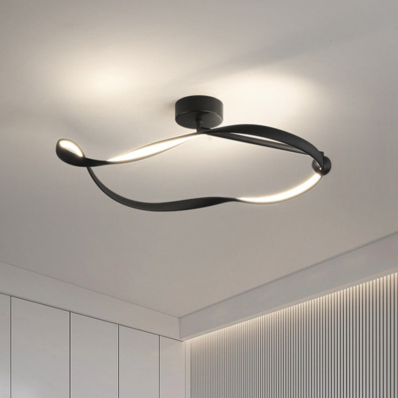 Lustre moderne minimaliste à montage semi-encastré LED en aluminium, fer et acrylique avec base en disque irrégulier pour chambre 