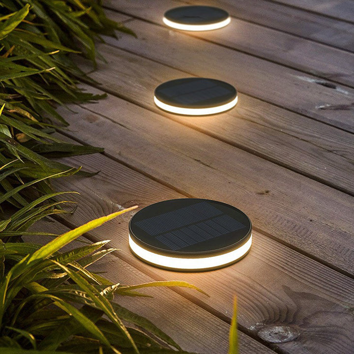 Lumière paysagère moderne minimaliste solaire étanche cylindre disque aluminium verre acier inoxydable LED pour jardin 