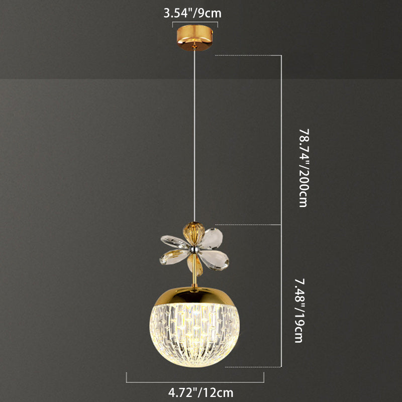 Suspension LED en acrylique avec base en disque floral sphérique créatif contemporain et matériel en aluminium pour chambre 