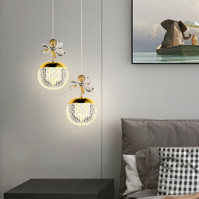 Suspension LED en acrylique avec base en disque floral sphérique créatif contemporain et matériel en aluminium pour chambre 