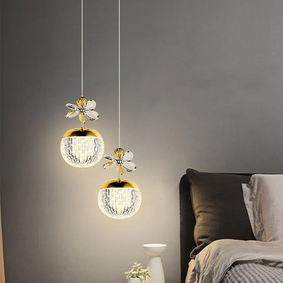 Suspension LED en acrylique avec base en disque floral sphérique créatif contemporain et matériel en aluminium pour chambre 