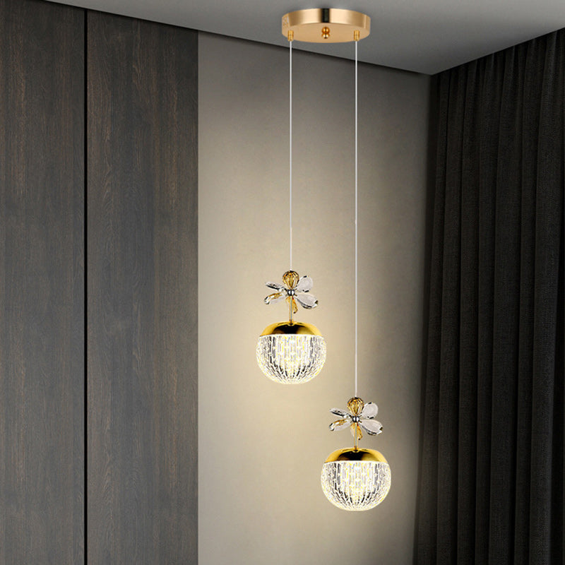 Suspension LED en acrylique avec base en disque floral sphérique créatif contemporain et matériel en aluminium pour chambre 