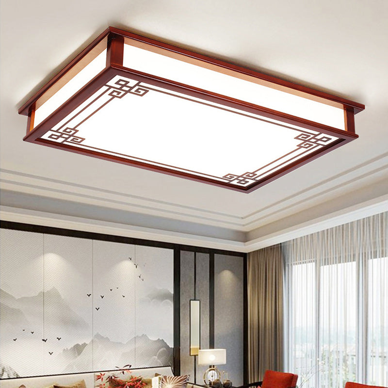 Plafonnier LED en bois PVC à motif carré traditionnel chinois pour salon 