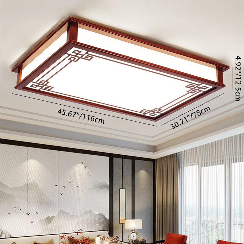 Plafonnier LED en bois PVC à motif carré traditionnel chinois pour salon 