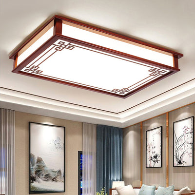 Plafonnier LED en bois PVC à motif carré traditionnel chinois pour salon 