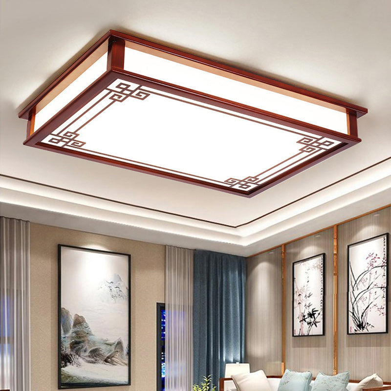 Plafonnier LED en bois PVC à motif carré traditionnel chinois pour salon 
