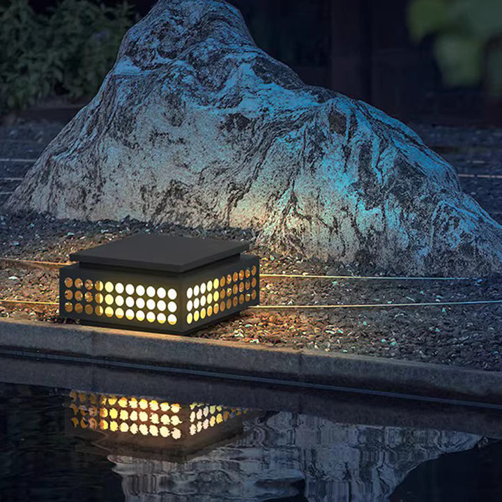 Luz de paisaje exterior LED de PC de acero inoxidable redonda de celosía cuadrada impermeable solar tradicional china para jardín 