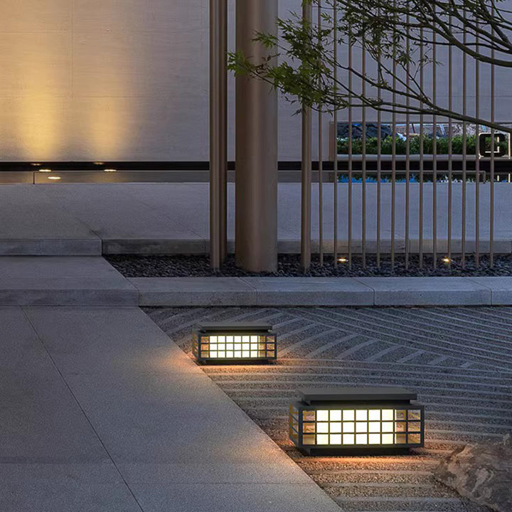 Luz de paisaje exterior LED de PC de acero inoxidable redonda de celosía cuadrada impermeable solar tradicional china para jardín 
