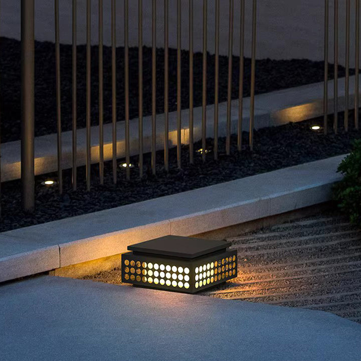 Luz de paisaje exterior LED de PC de acero inoxidable redonda de celosía cuadrada impermeable solar tradicional china para jardín 