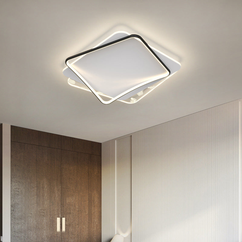 Zeitgenössische skandinavische quadratische, gewellte, runde, kaskadierende Federmuster-LED-Deckenleuchte aus Eisen, Aluminium und Acryl für Schlafzimmer 