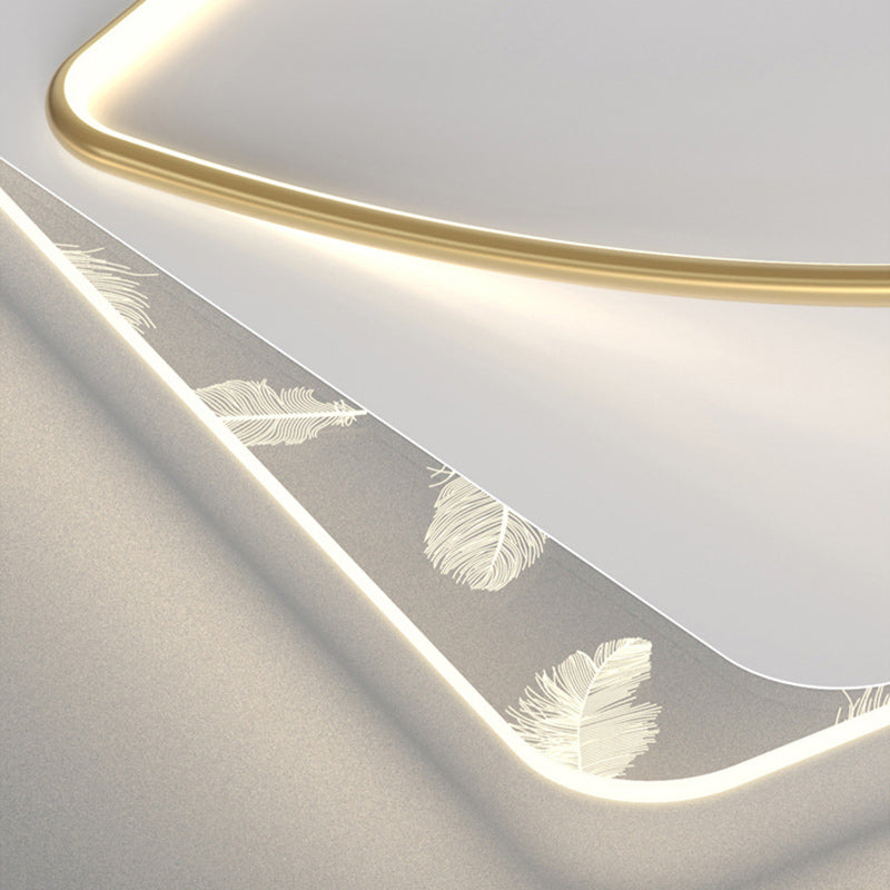 Zeitgenössische skandinavische quadratische, gewellte, runde, kaskadierende Federmuster-LED-Deckenleuchte aus Eisen, Aluminium und Acryl für Schlafzimmer 