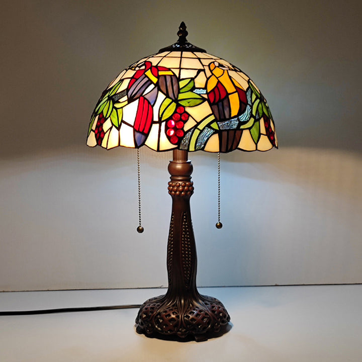 Lampe de Table à 2 Lumières en Verre Coloré Résine avec Motif Libellule Pétale Demi-Cylindre Traditionnel Tiffany pour Chambre 