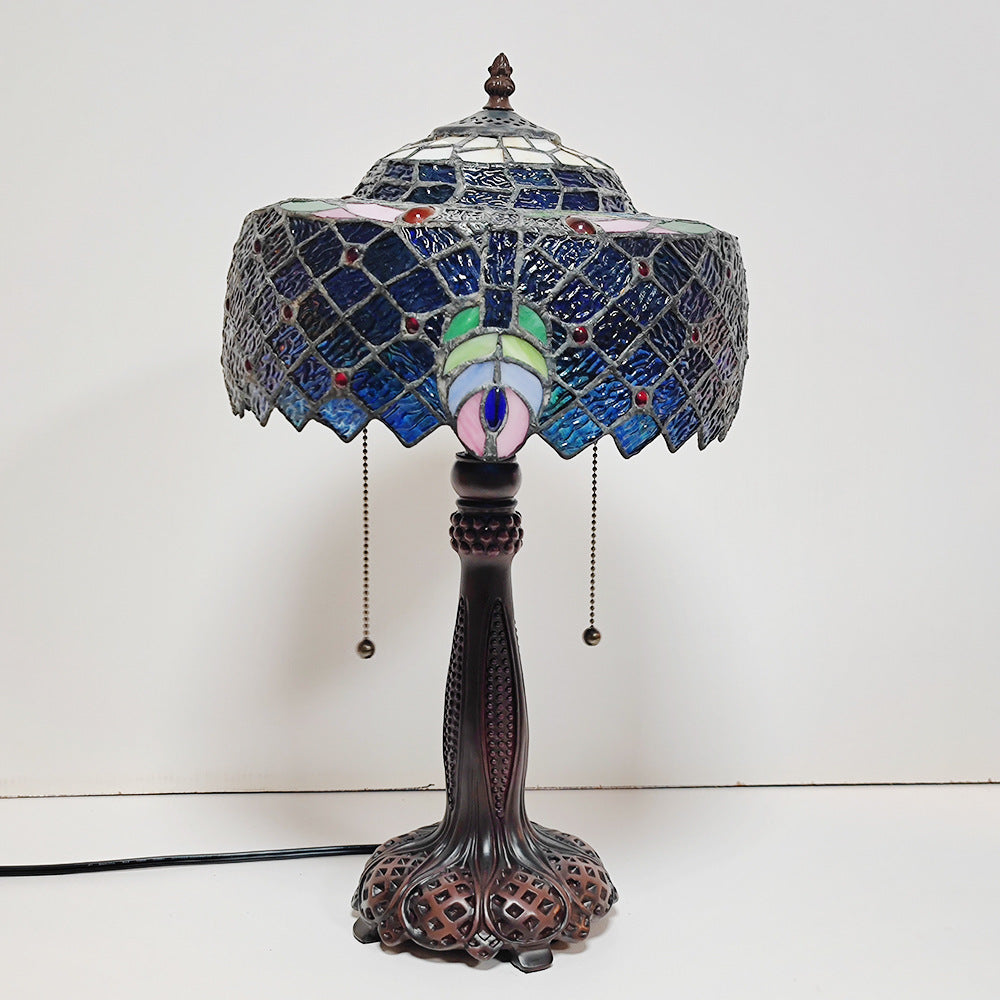 Lampe de Table à 2 Lumières en Verre Coloré Résine avec Motif Libellule Pétale Demi-Cylindre Traditionnel Tiffany pour Chambre 