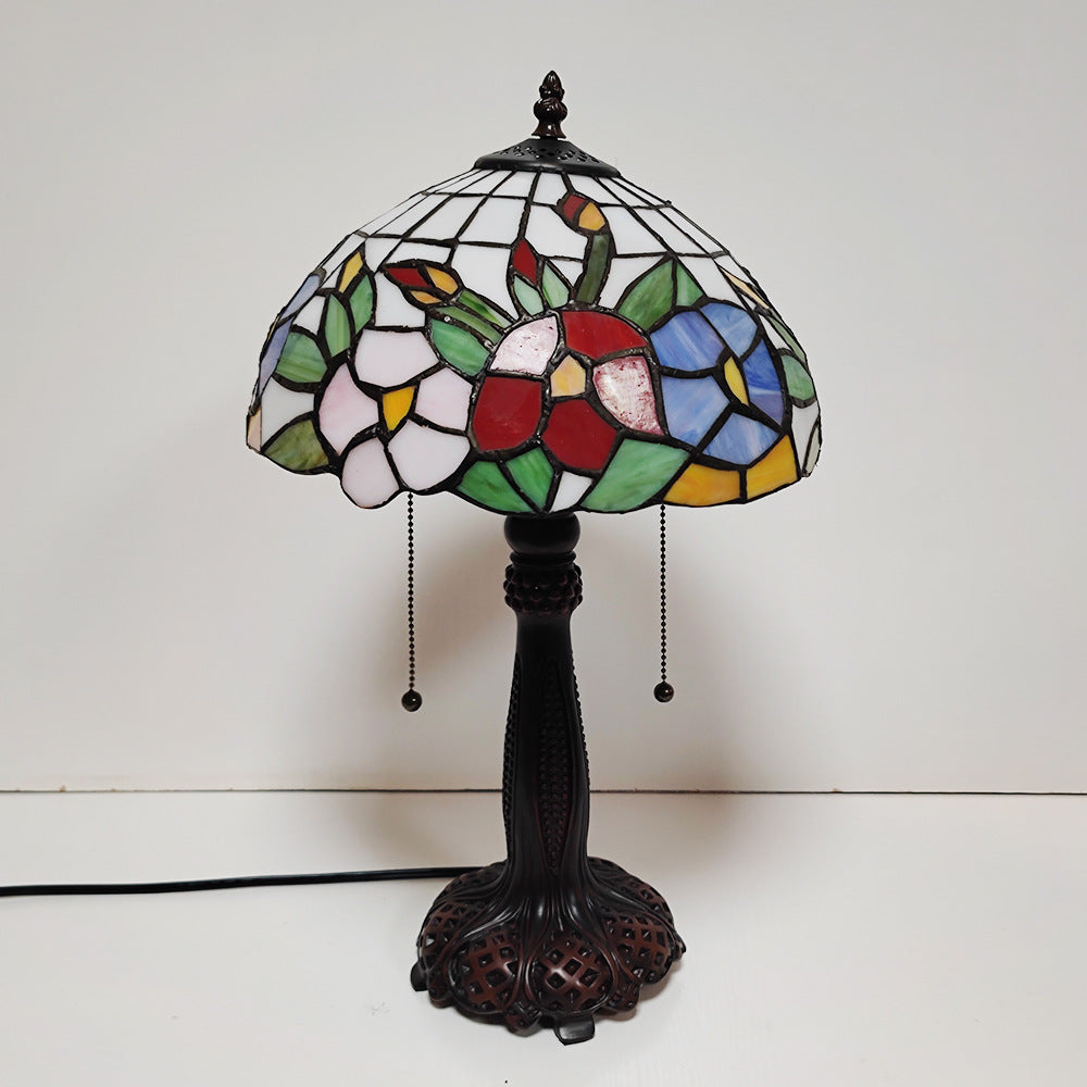 Lampe de Table à 2 Lumières en Verre Coloré Résine avec Motif Libellule Pétale Demi-Cylindre Traditionnel Tiffany pour Chambre 