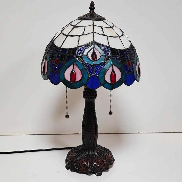 Lampe de Table à 2 Lumières en Verre Coloré Résine avec Motif Libellule Pétale Demi-Cylindre Traditionnel Tiffany pour Chambre 