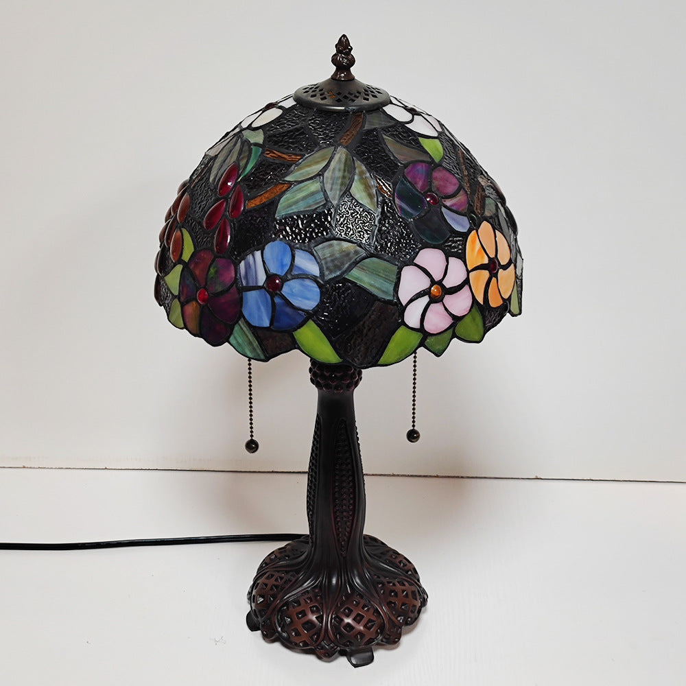 Lampe de Table à 2 Lumières en Verre Coloré Résine avec Motif Libellule Pétale Demi-Cylindre Traditionnel Tiffany pour Chambre 