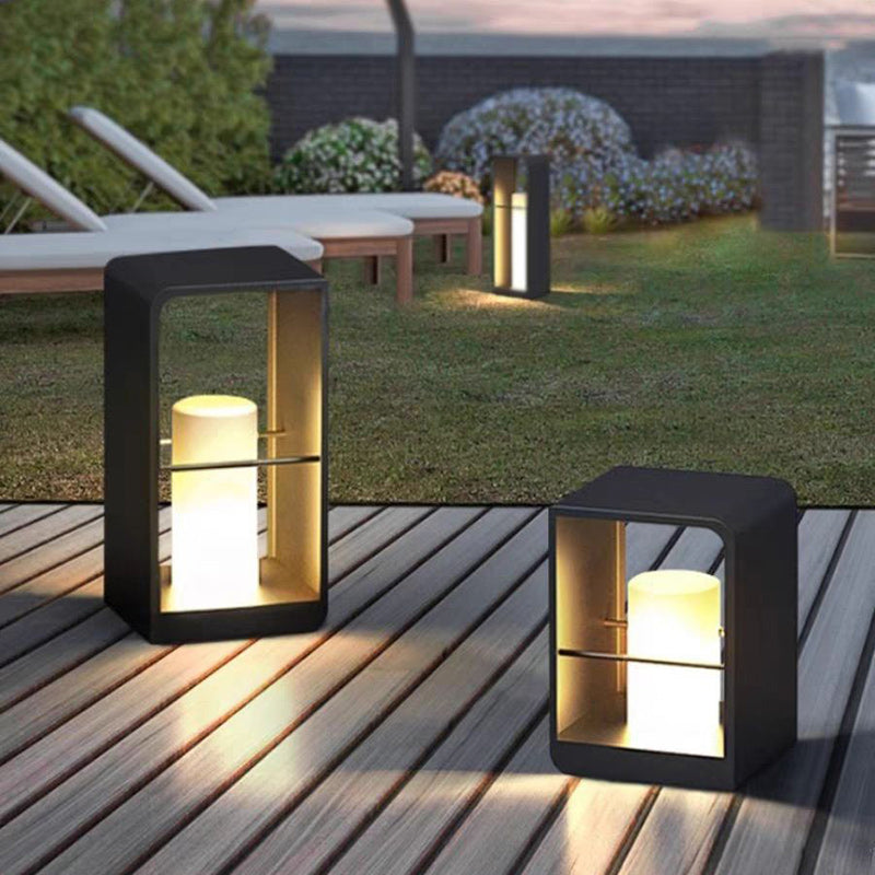 Modern Minimalist Solar Waterproof Rectangle Hollow Rounded Edge Stainless Steel PC LED Outdoor Landscape Light For Outdoor Patio