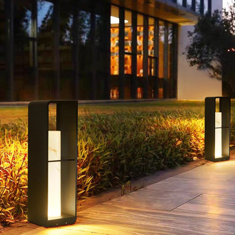 Modern Minimalist Solar Waterproof Rectangle Hollow Rounded Edge Stainless Steel PC LED Outdoor Landscape Light For Outdoor Patio