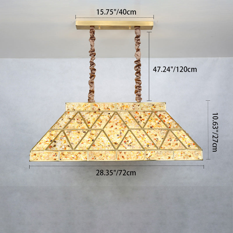 Zeitgenössischer Luxus Trapez Crushed Flower Rechteckiger Sockel Kupferkristall 10/15 Licht Kronleuchter Insellicht für Esszimmer 