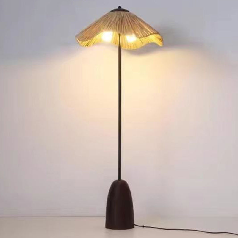 Traditionelle Vintage Regenschirm Zylinder Eisen Stroh 2-Licht Stehlampe für Wohnzimmer 