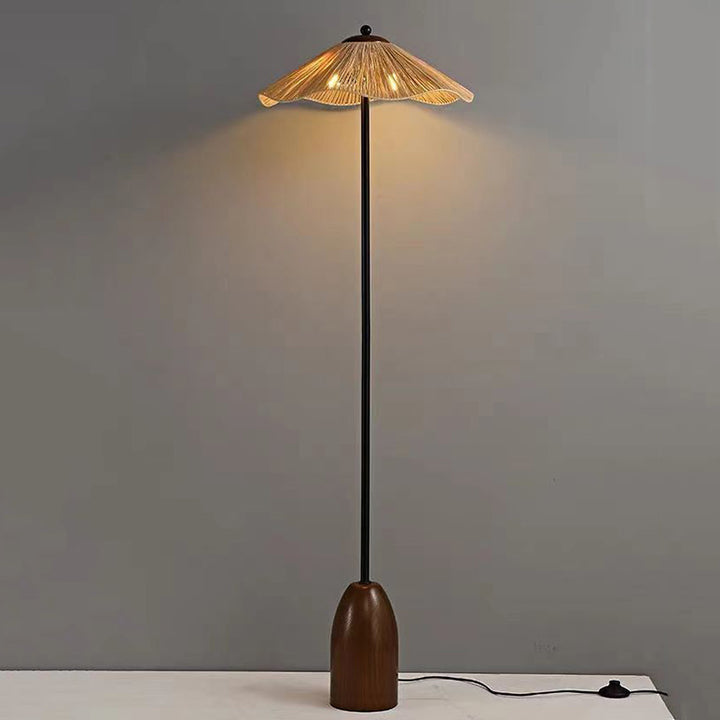 Traditionelle Vintage Regenschirm Zylinder Eisen Stroh 2-Licht Stehlampe für Wohnzimmer 