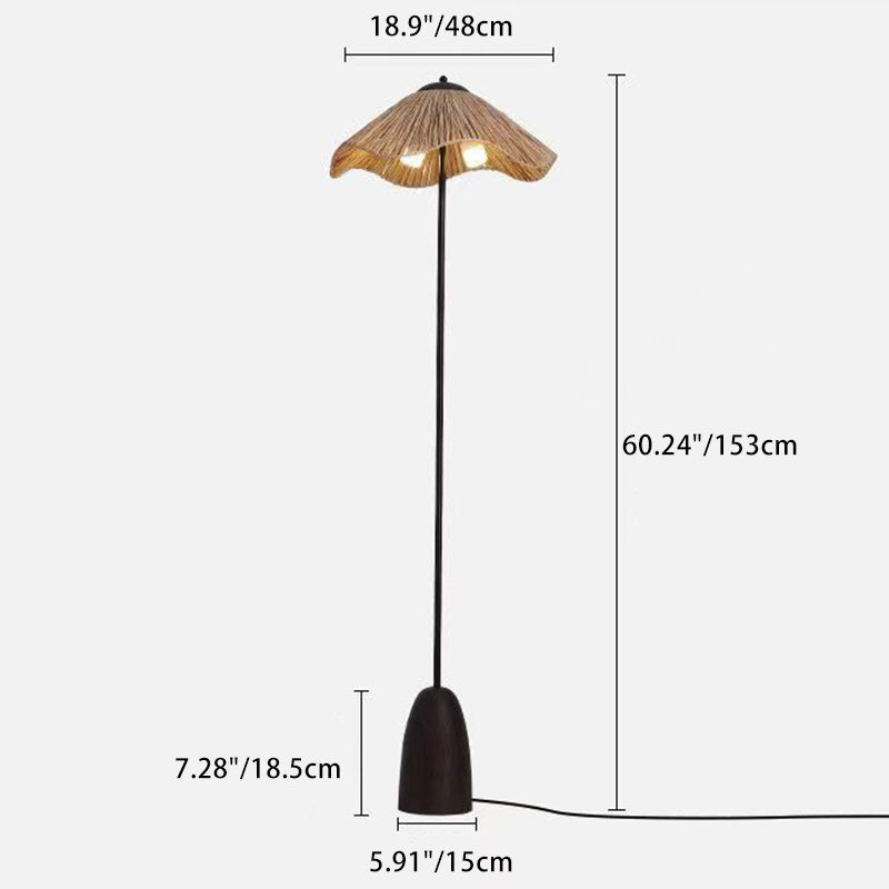 Traditionelle Vintage Regenschirm Zylinder Eisen Stroh 2-Licht Stehlampe für Wohnzimmer 