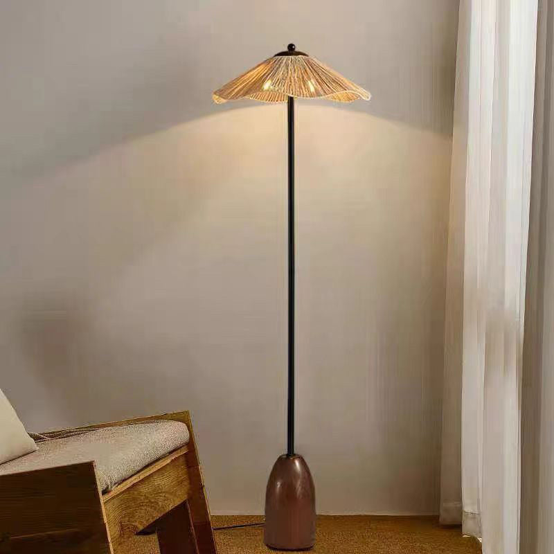 Traditionelle Vintage Regenschirm Zylinder Eisen Stroh 2-Licht Stehlampe für Wohnzimmer 