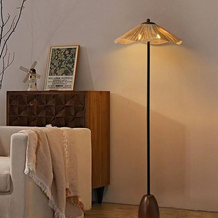 Traditionelle Vintage Regenschirm Zylinder Eisen Stroh 2-Licht Stehlampe für Wohnzimmer 
