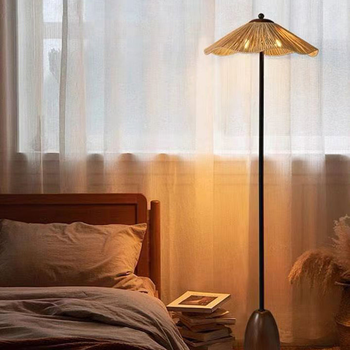 Traditionelle Vintage Regenschirm Zylinder Eisen Stroh 2-Licht Stehlampe für Wohnzimmer 