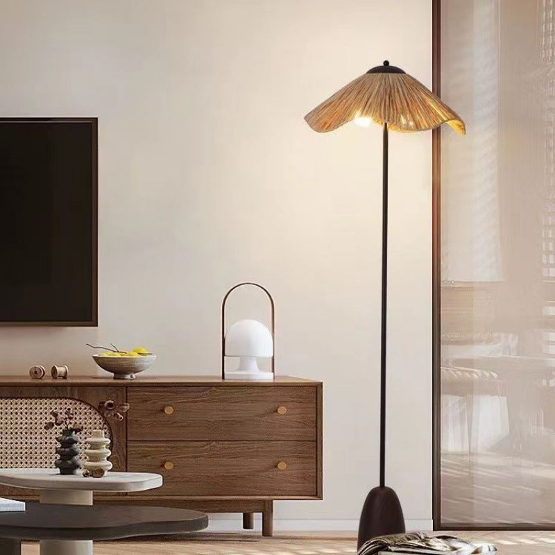 Traditionelle Vintage Regenschirm Zylinder Eisen Stroh 2-Licht Stehlampe für Wohnzimmer 